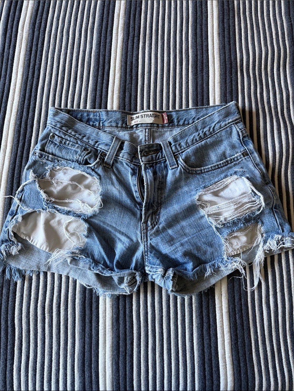 Levi's 514 Slim Straight Cut-Off Denim Shorts Distressed Denim Jean Shorts Size